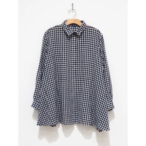 SOLD Ichi Antiquites Wool Gauze Gingham Shirt - White x Navy